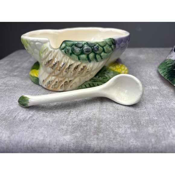 Turkey Gravy Boat with Lid & Spoon Ceramic Vintage - Picture 5 of 16